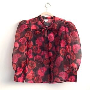 The Drop Sheer Floral Print Puff Top, Size S